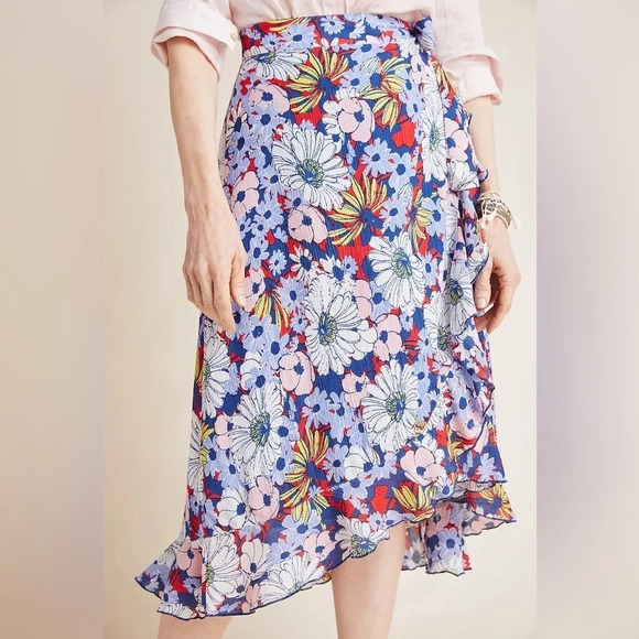Anthropologie Maeve size XS Sybil Floral wrap skirt ruffle trim spring Easter - Picture 1 of 8
